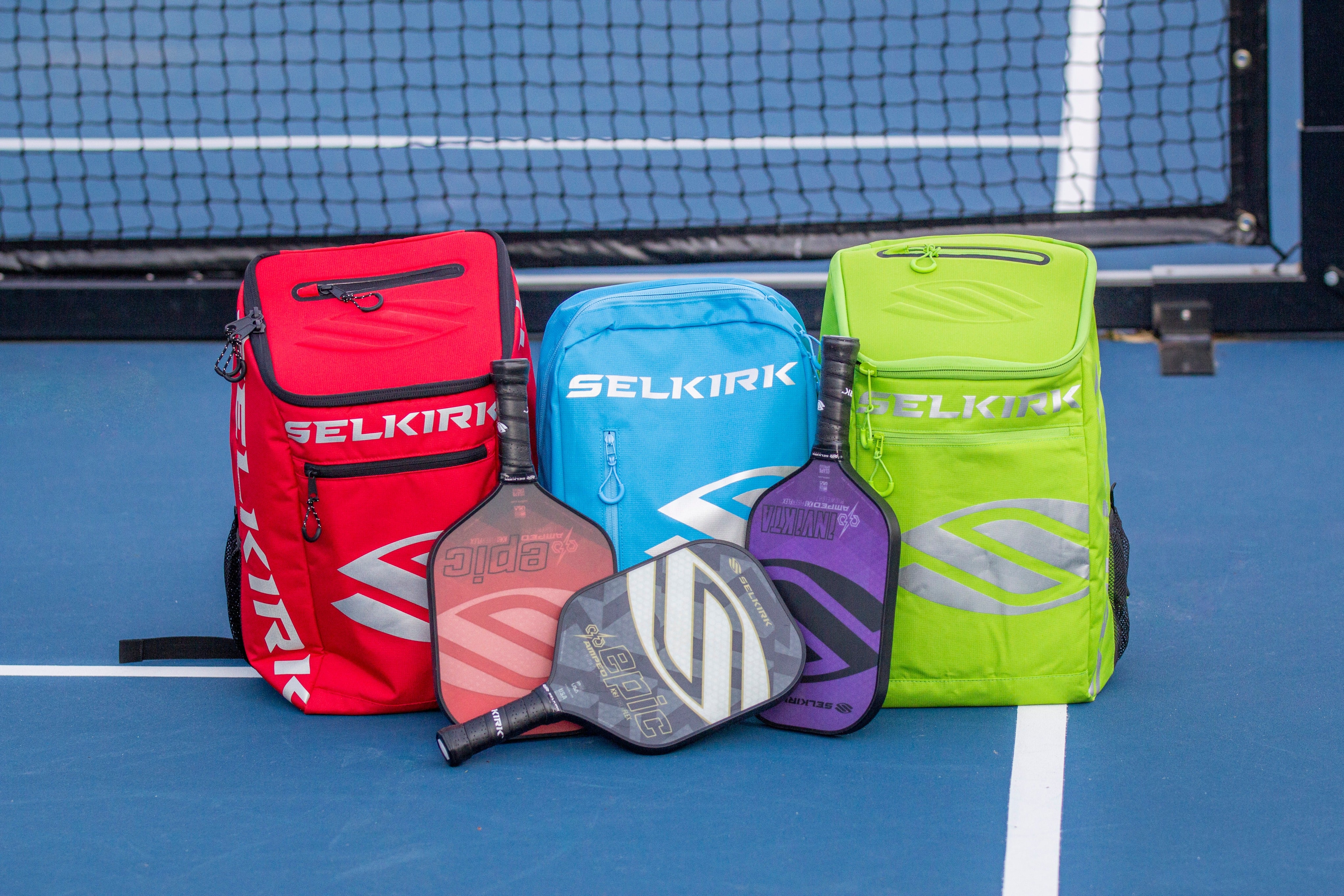 Which pickleball bag size is right for me? Selkirk pickleball bags in different colors.