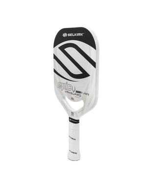 Selkirk VANGUARD Power Air Epic pickleball paddle in black with a white handle, featuring the text 'Epic' and 'Vanguard Power Air' on the face.