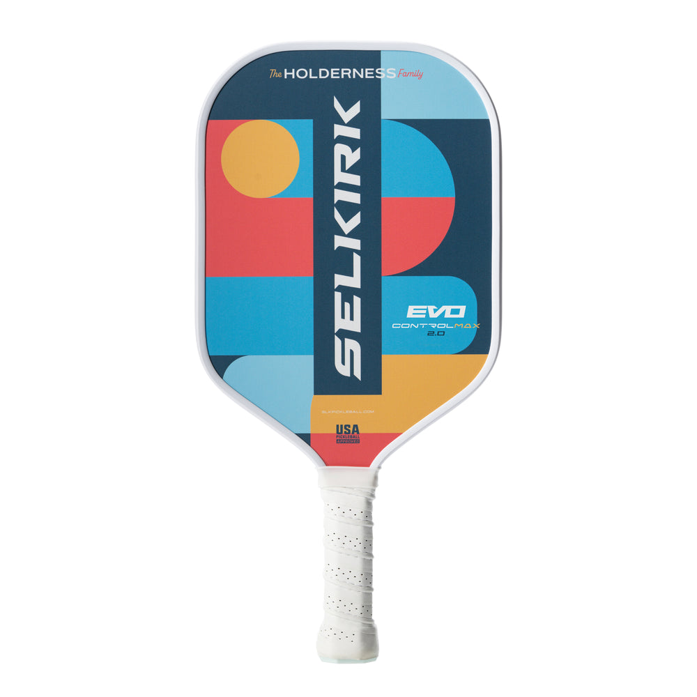 SLK by Selkirk x The Holderness Family Evo 2.0 Control Max Pickleball Paddle with colorful design and USA Pickleball approval.