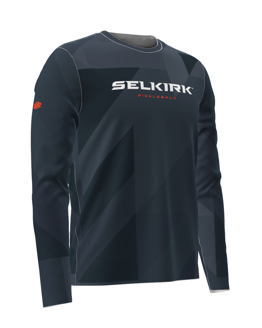 Selkirk Sport men's Symmetrix long-sleeve pickleball tee shirt in black, grey, and red.