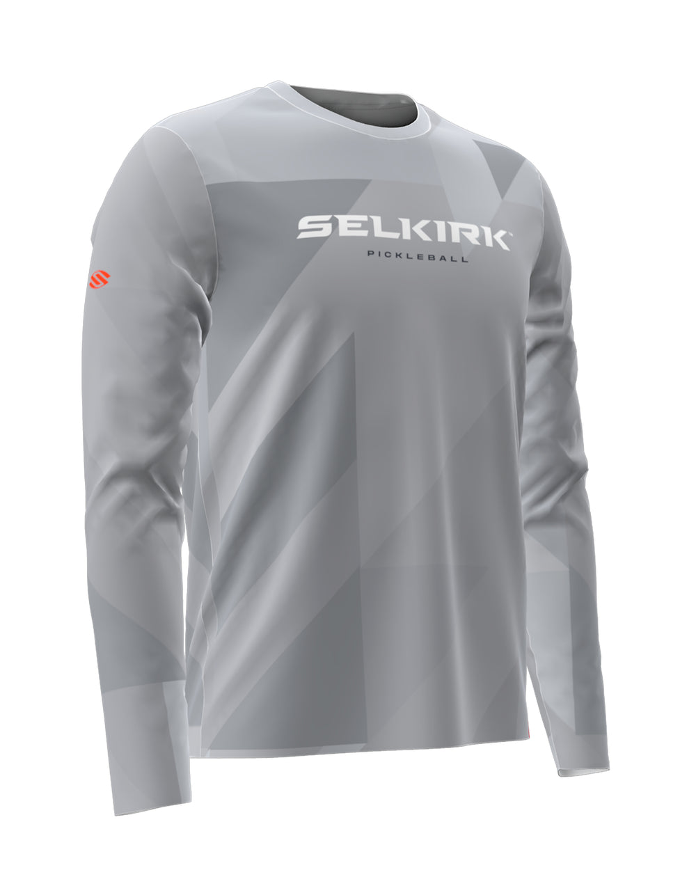 Selkirk Sport men's Symmetrix long-sleeve pickleball tee shirt in black, grey, and red.