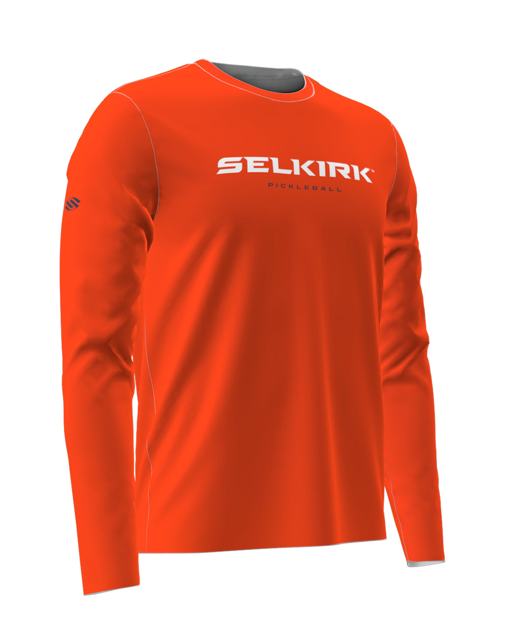 Selkirk Sport men's Symmetrix long-sleeve pickleball tee shirt in black, grey, and red.