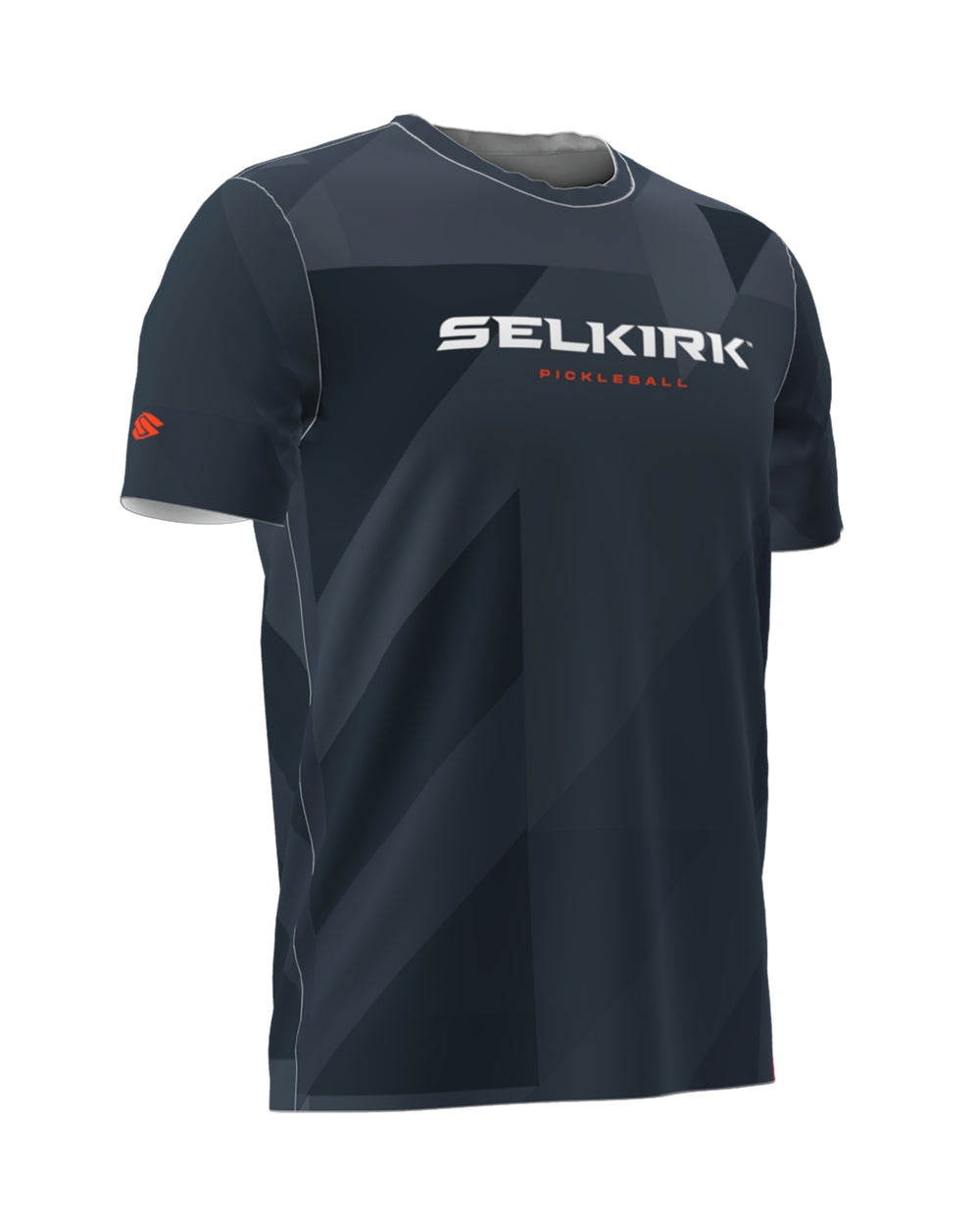 Selkirk Sport men's Symmetrix short-sleeved pickleball tee shirt in black, grey, and red.