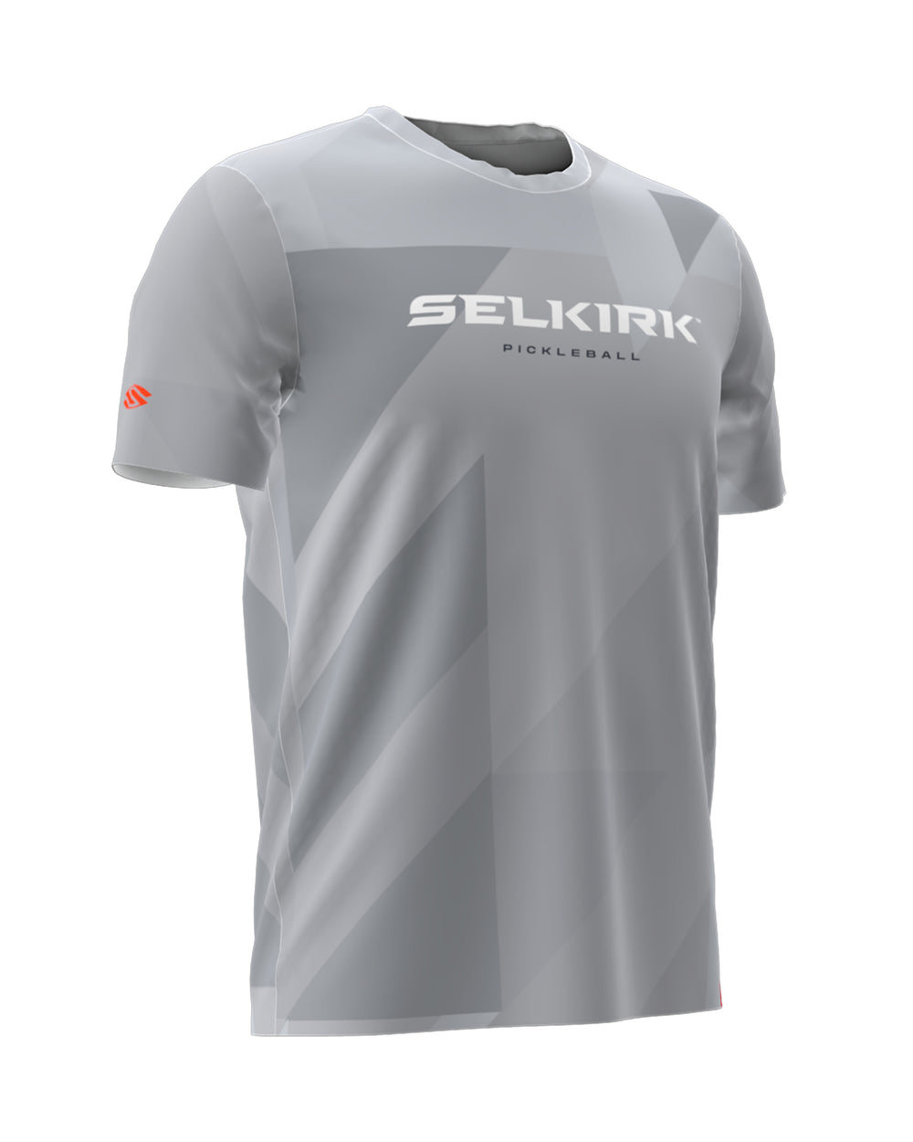 Selkirk Sport men's Symmetrix short-sleeved pickleball tee shirt in black, grey, and red.