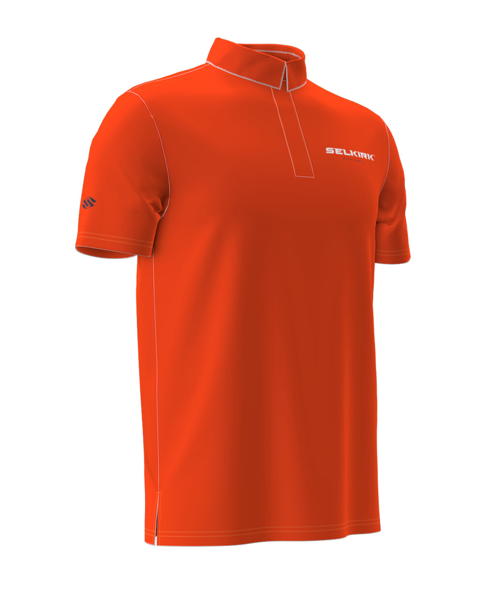 Selkirk Sport men's Symmetrix polo pickleball tee shirt in black, grey, and red.