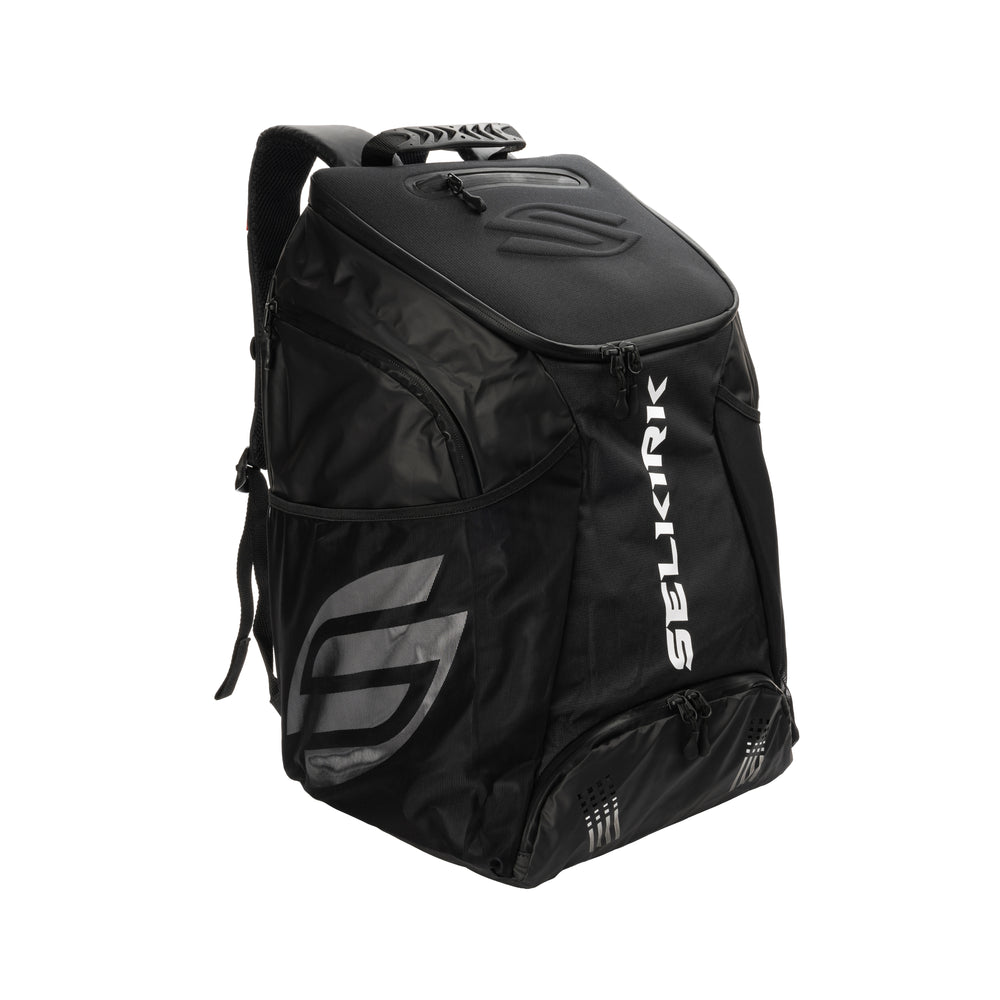 Selkirk Pro Line Tour Bag Pickleball Backpack in white with a large main compartment and paddle pouch.