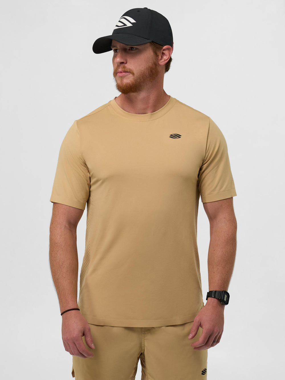 Selkirk pickleball men's Pro Line tee shirt in black, blue, tan, grey, and white.