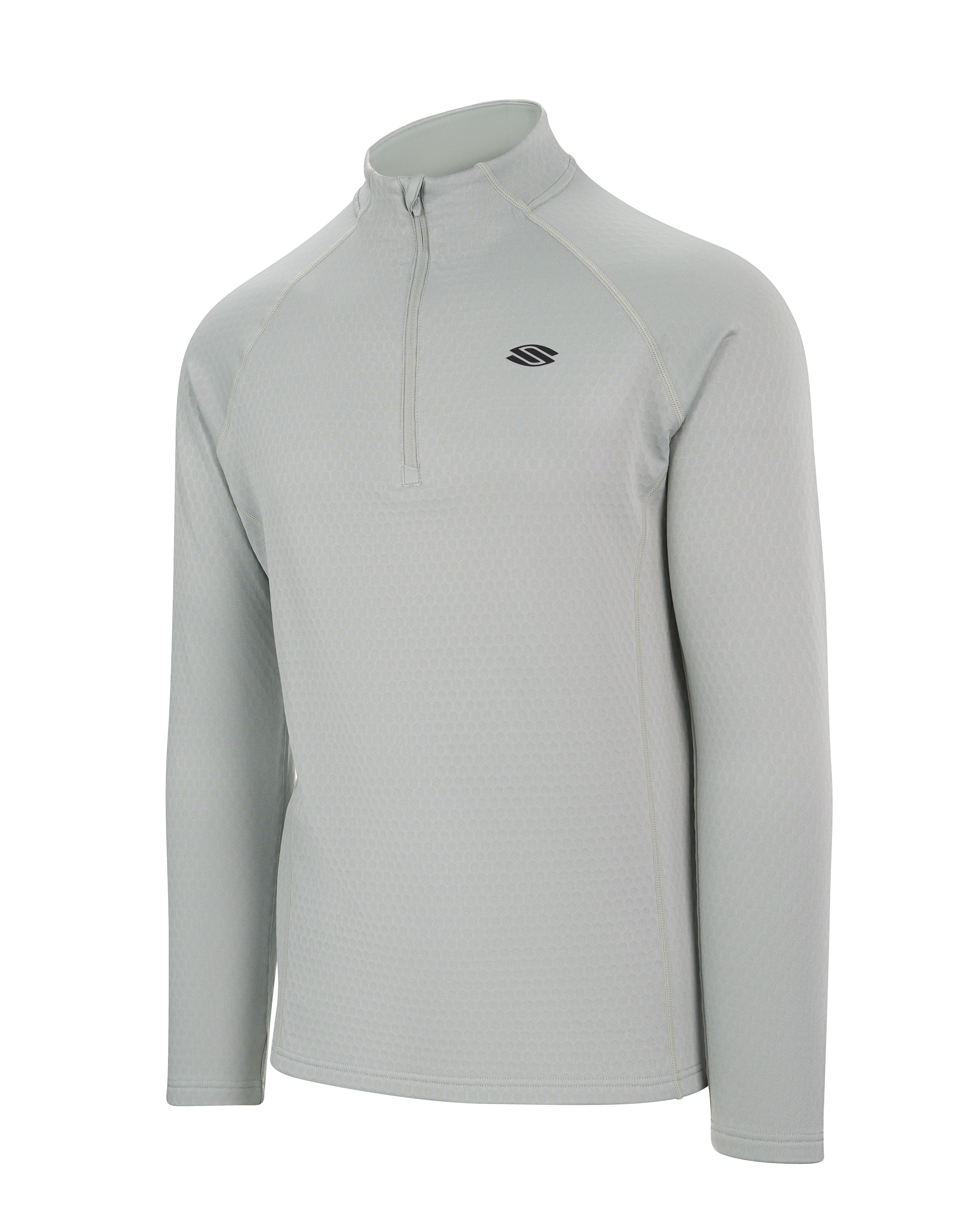 Selkirk pickleball men's quarter-zip shirt in black, white, and grey.