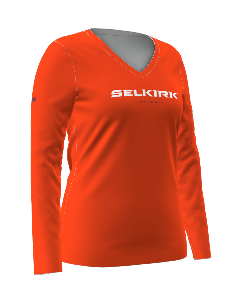 Selkirk Sport women's Symmetrix long-sleeve v-Neck pickleball t-shirt in black, grey, and red.