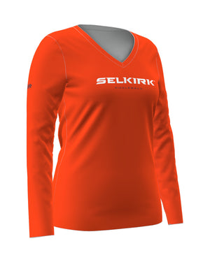 Women's Symmetrix Long Sleeve V-Neck Tee - Orange / XXL