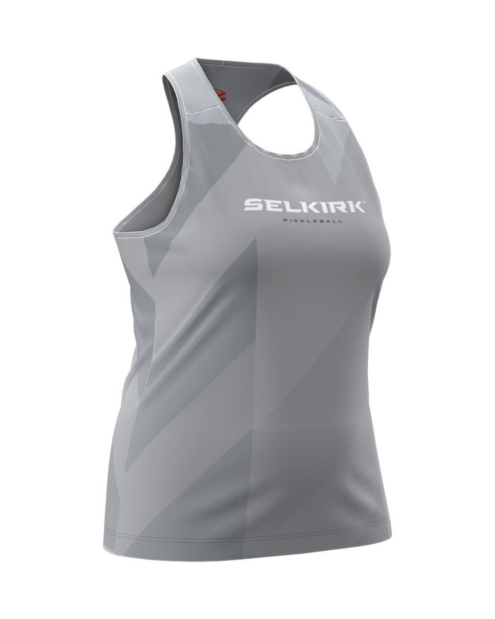 Selkirk Sport women's Symmetrix pickleball tank top in black, grey, and red.