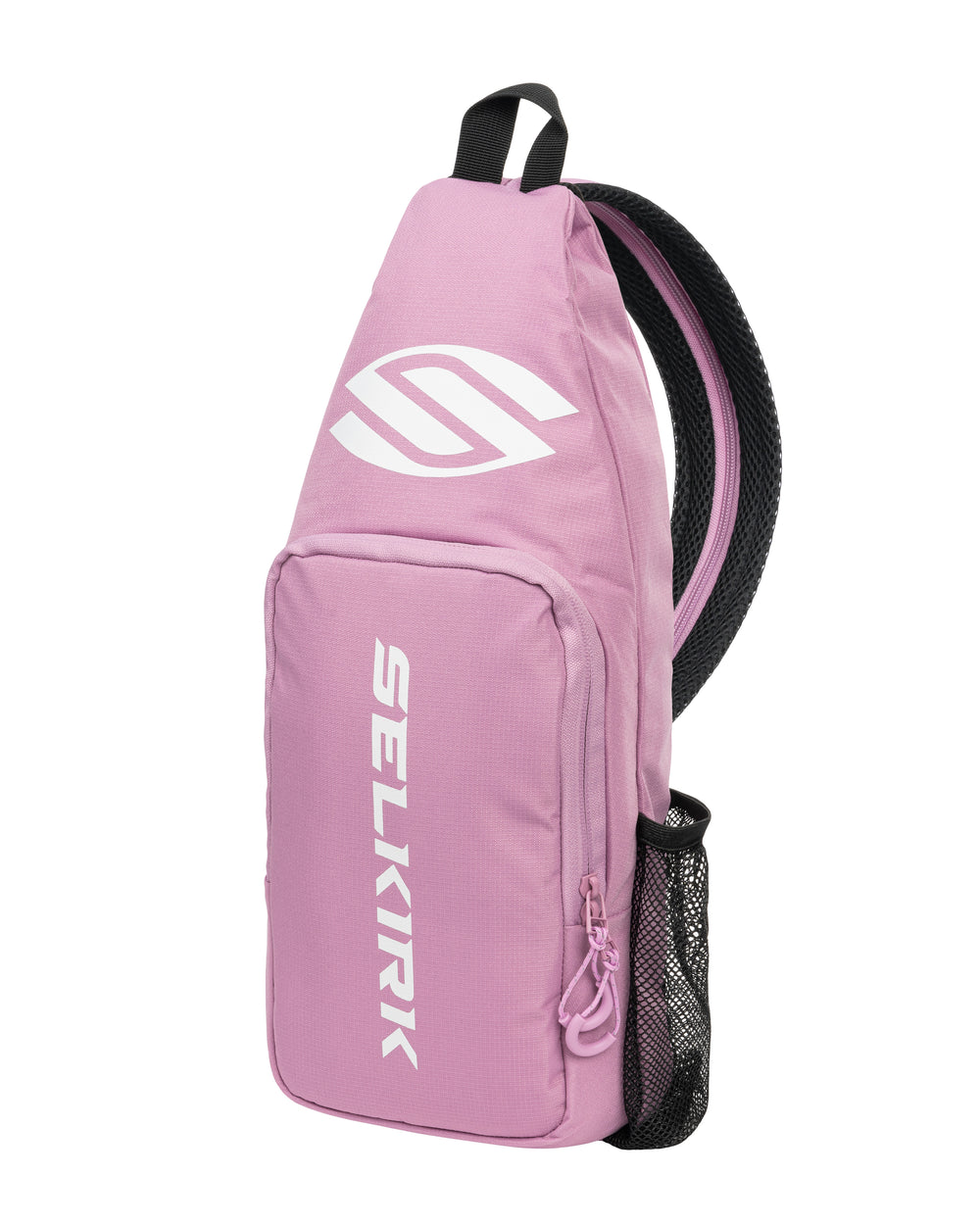 Selkirk pickleball sling bag in black, green, purple/pink, gold, red, and gray.