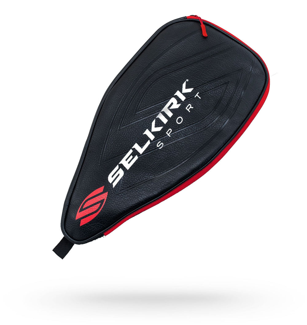 Black protective case for Selkirk Sport pickleball paddle with white logo.