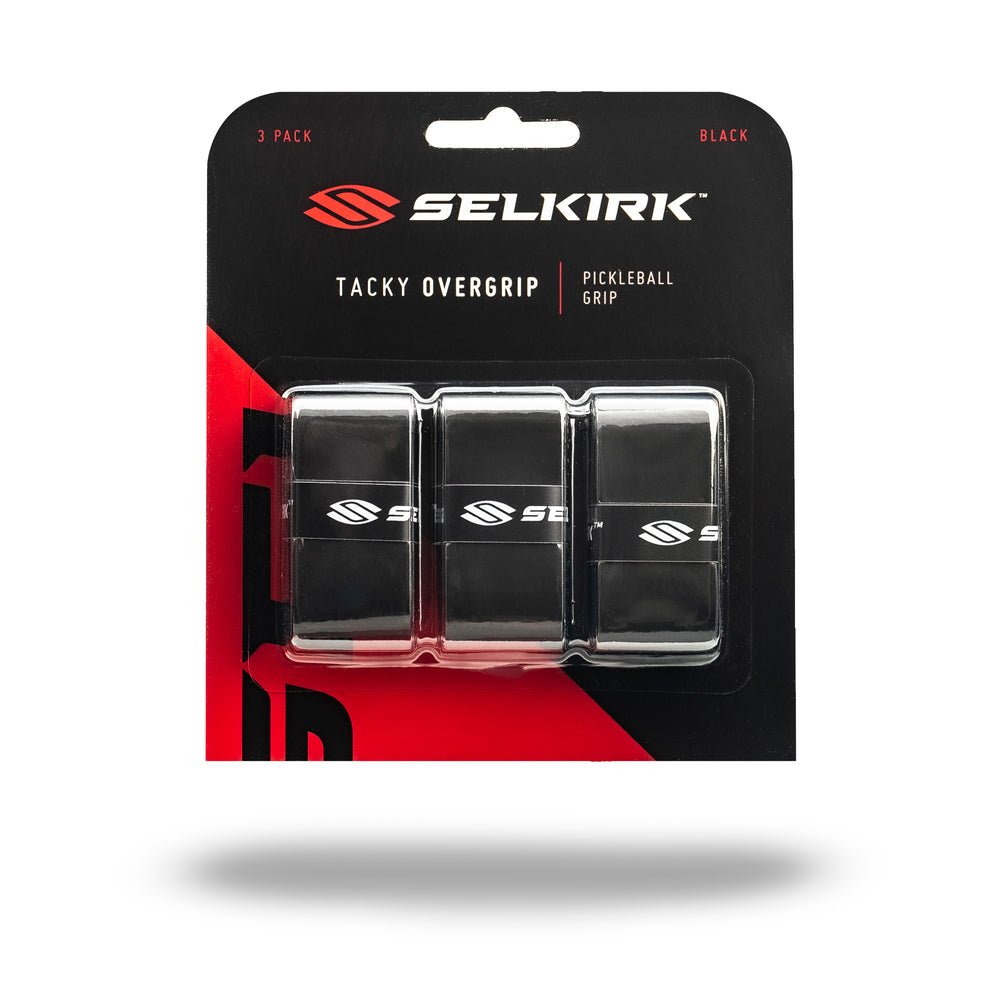 Selkirk Sport Tacky Pickleball Overgrip - 3 Pack in Black packaging showing three grips